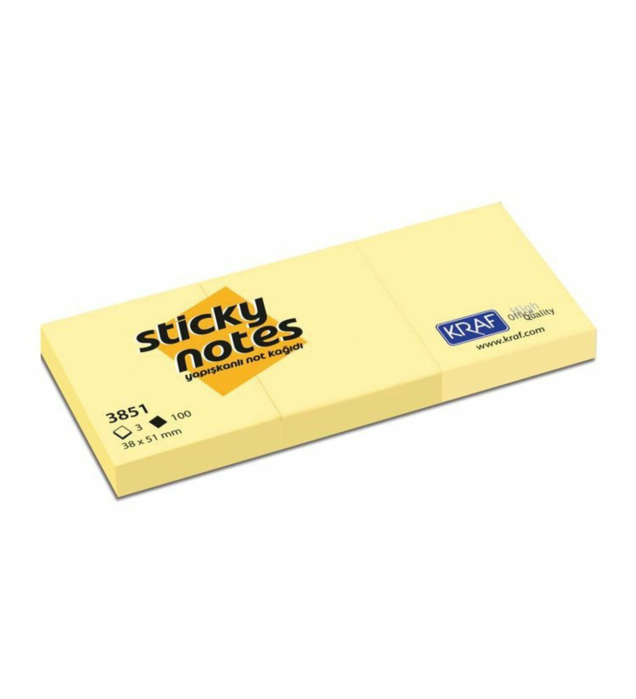 Kraf Yapışkanlı Not Kağıdı 38*51 Sarı 3851 3'Lü