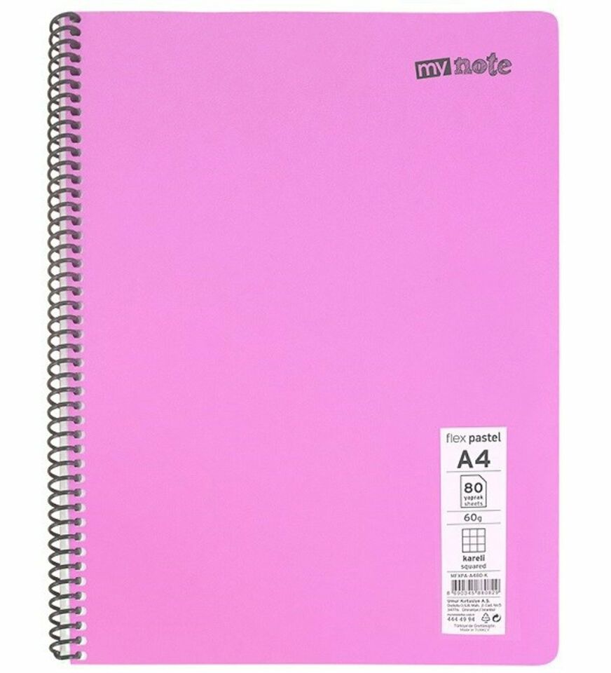 My Note Flex Pastel A4 40 Yaprak Kareli Defter Pp Kapak Spiralli