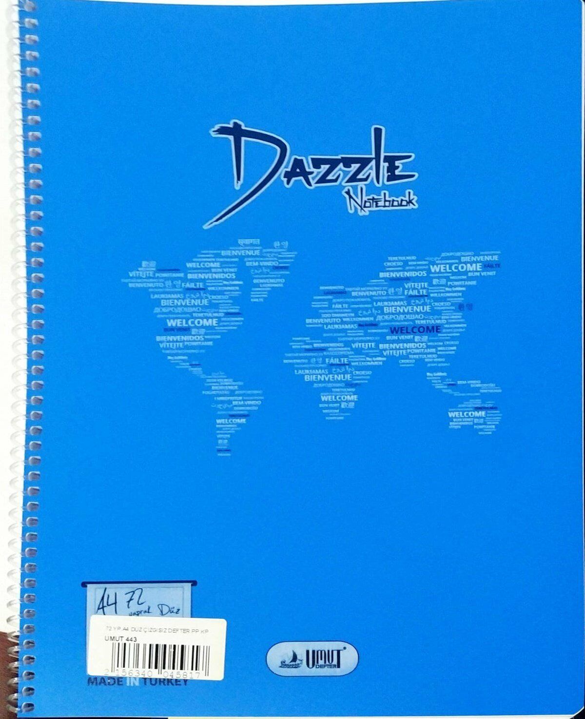 Umut Dazzle Spiralli Pp Kapak Defter A4 72 Yaprak Düz Çizgisiz