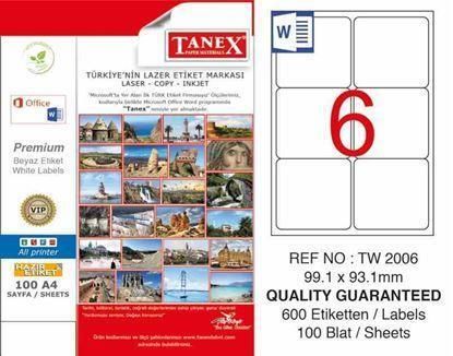 Tanex Tw-2006 99,1 X 93,1 Mm Laser Etiket 6 lı