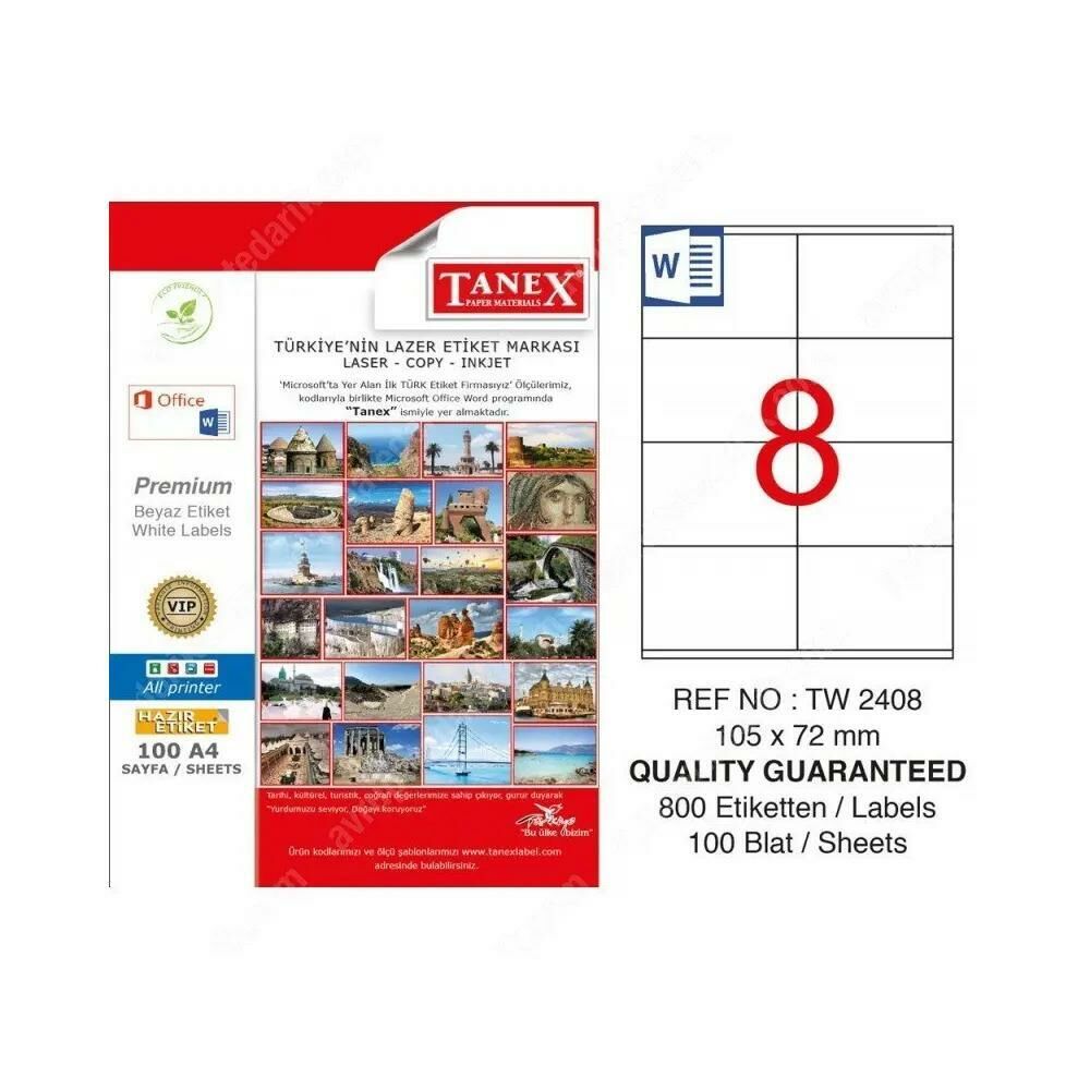 Tanex Tw-2408 105 X 72 Mm Laser Etiket 8 li
