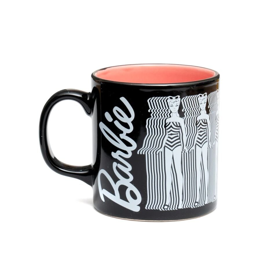 Barbie Siyah Beyaz Gölgeli İç Pembe Dış Siyah Mug