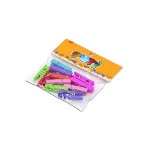 PUTİ AHŞAP MANDAL BÜYÜK RENKLİ 12 Lİ