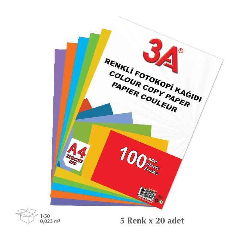 3A RENKLİ FOTOKOPİ KAĞIDI A4 100 LÜ