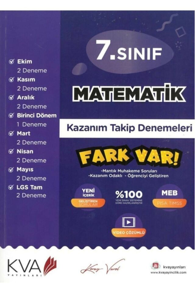 Koray Varol 7.sınıf Matematik Kazanım Takip Denemeleri Kitabı