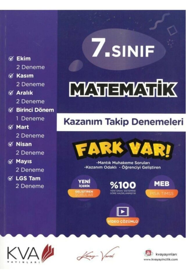 Koray Varol 7.sınıf Matematik Kazanım Takip Denemeleri Kitabı
