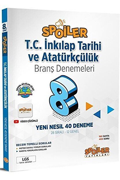 8. Sınıf T.C İnkılap Tarihi ve Atatürkçülük Spoiler 40 Deneme / Spoiler Yayınları / 9786257549509