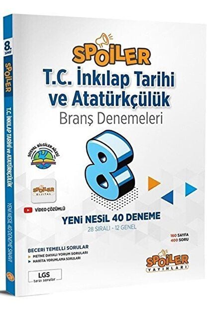 8. Sınıf T.C İnkılap Tarihi ve Atatürkçülük Spoiler 40 Deneme / Spoiler Yayınları / 9786257549509